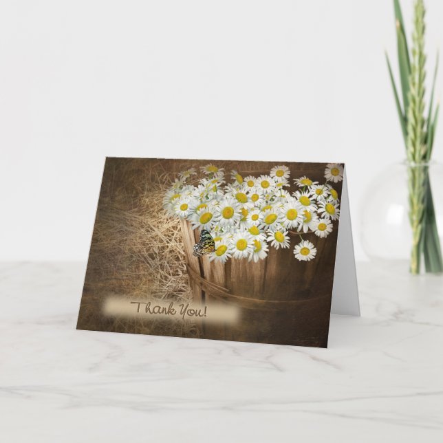 Carte De Remerciements Papillon sur la marguerite à Bushel Panier (Devant)