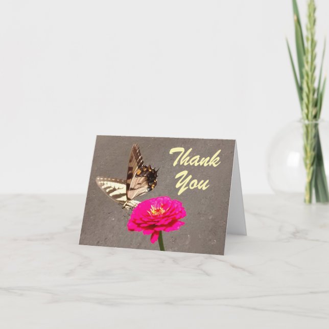 Carte De Remerciements Papillon sur Red Zinnia Pavement Arrière - plan Me (Devant)