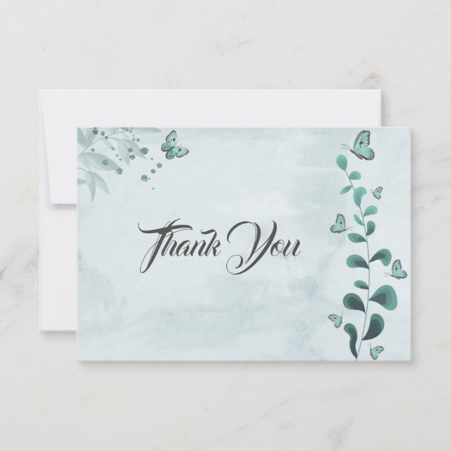 Carte De Remerciements Papillons bleu turquoise Botanique feuille (Devant)