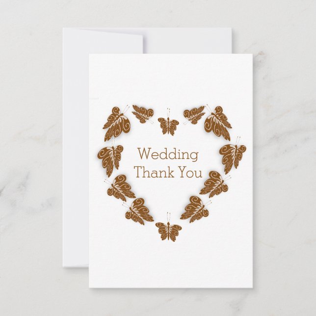 Carte De Remerciements Papillons couleur chocolat Mariage design (Devant)