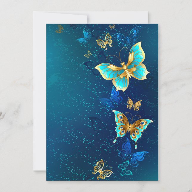 Carte De Remerciements Papillons d'or sur un Arrière - plan bleu (Devant)