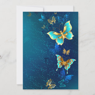 Carte De Remerciements Papillons d'or sur un Arrière - plan bleu