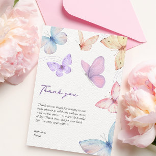 Carte De Remerciements Papillons Élégant Baby shower écrit à la main