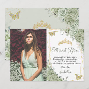 Carte De Remerciements Papillons floraux verts Sage Quinceañera Photo