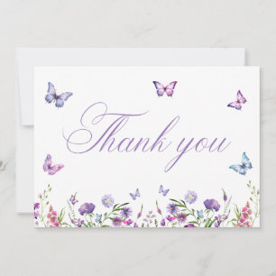 Carte De Remerciements Papillons modernes Floral Fête des mariées violet