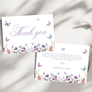 Carte De Remerciements Papillons modernes Floral Fête des mariées violet