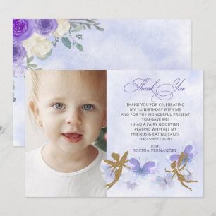 Carte De Remerciements Papillons Purple Gold Fairy Premier anniversaire