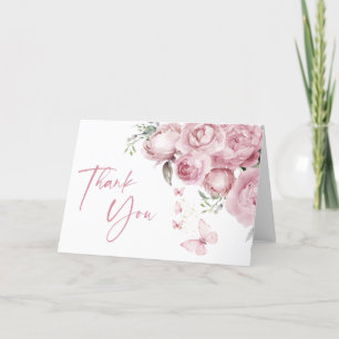 Carte De Remerciements Papillons Rose Floral Fête de Mariage