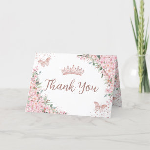 Carte De Remerciements Papillons Roses en fleurs de cerisier Quinceañera