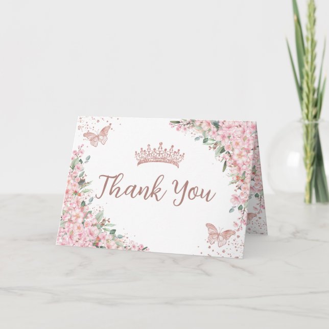 Carte De Remerciements Papillons Roses en fleurs de cerisier Quinceañera (Devant)