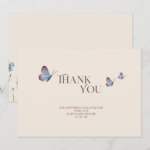 Carte De Remerciements Papillons simples et Baby shower Fleur sauvage