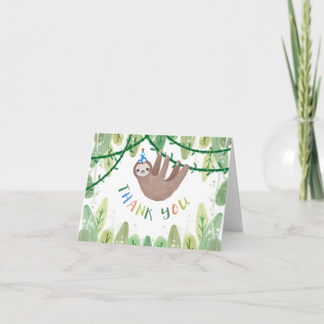 Carte De Remerciements Paresse mignonne dans le casquette bleu et blanc (Devant)