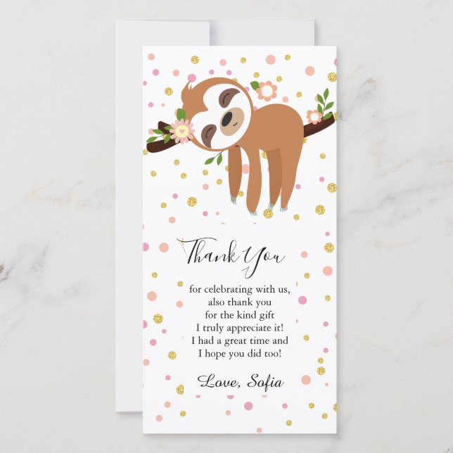 Carte De Remerciements paresse, paresse mignonne, illustration animale (Devant)