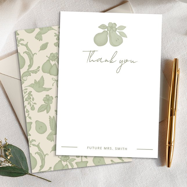 Carte De Remerciements Parfait Mariage de Poire | Remerciements Vert Saug (Personalized Thank You Card)