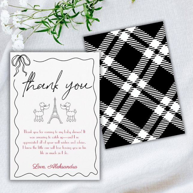 Carte De Remerciements Paris Baby shower de canicules Français Rose Noir (Créateur téléchargé)