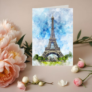 Carte De Remerciements Paris France Tour Eiffel Aquarelle