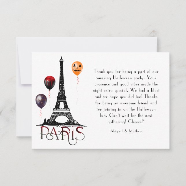 Carte De Remerciements Paris, Tour Eiffel et Ballons d'Halloween gothique (Devant)