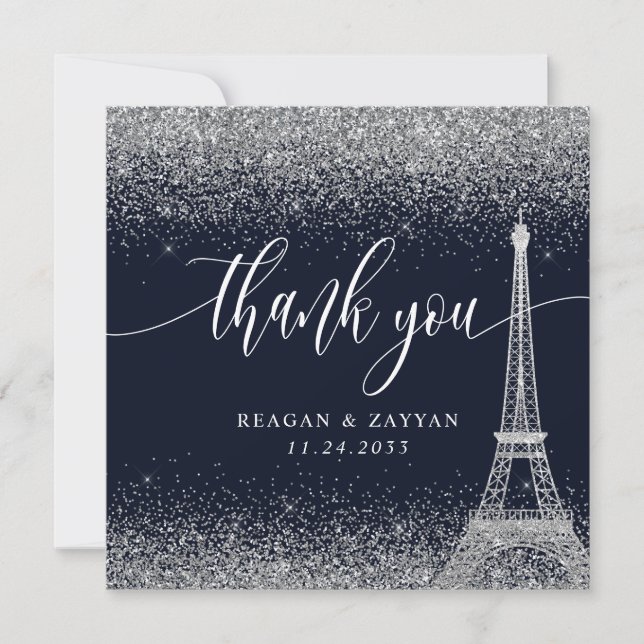 Carte De Remerciements Paris Tour Eiffel Mariage de la marine d'argent (Devant)