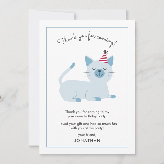 Carte De Remerciements Parti Anniversaire de enfant de chat mignonne (Devant)
