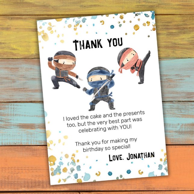 Carte De Remerciements Parti Anniversaire de enfant de Cute Ninja (Créateur téléchargé)