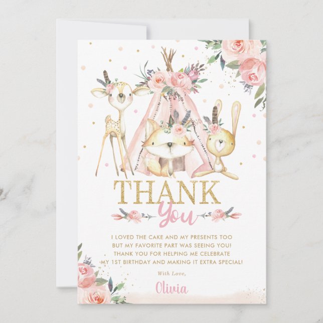 Carte De Remerciements Parti d'anniversaire de la tribu Boho de Cute Wood (Devant)