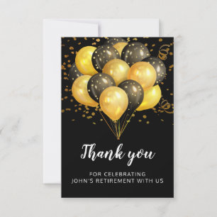 Carte De Remerciements Parti de retraite moderne Gold Black Parties scint