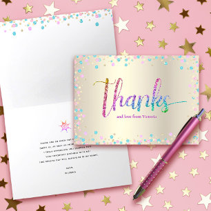 Carte De Remerciements Parties scintillant arc-en-ciel Confetti Gold Swee