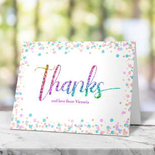 Carte De Remerciements Parties scintillant arc-en-ciel Ombre Confetti Swe