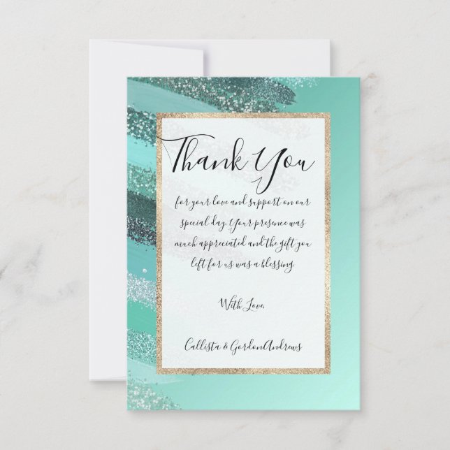 Carte De Remerciements Parties scintillant bleu vert Aquamarine Brosses p (Devant)