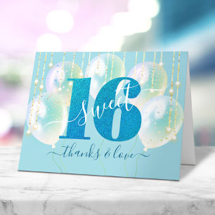 Carte De Remerciements Parties scintillant Bleue Gras Fille Douce 16 Anni