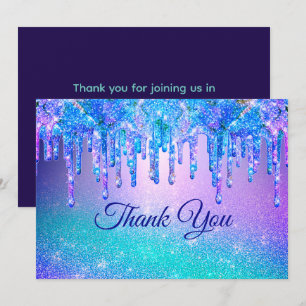 Carte De Remerciements Parties scintillant chic bleu violet ombre goutte