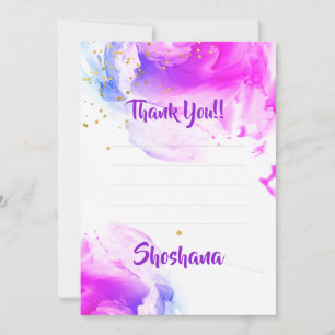 Carte De Remerciements Parties scintillant d'aquarelle violet bat mitzvah
