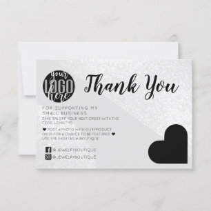 Carte De Remerciements Parties scintillant d'argent Geo Heart Logo du cli