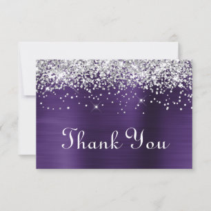 Carte De Remerciements Parties scintillant d'argent Violet foncé violet 7