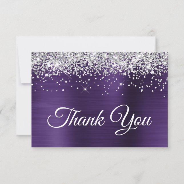 Carte De Remerciements Parties scintillant d'argent Violet foncé violet v (Devant)
