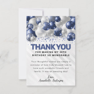 Carte De Remerciements Parties scintillant de la marine moderne Blue Silv
