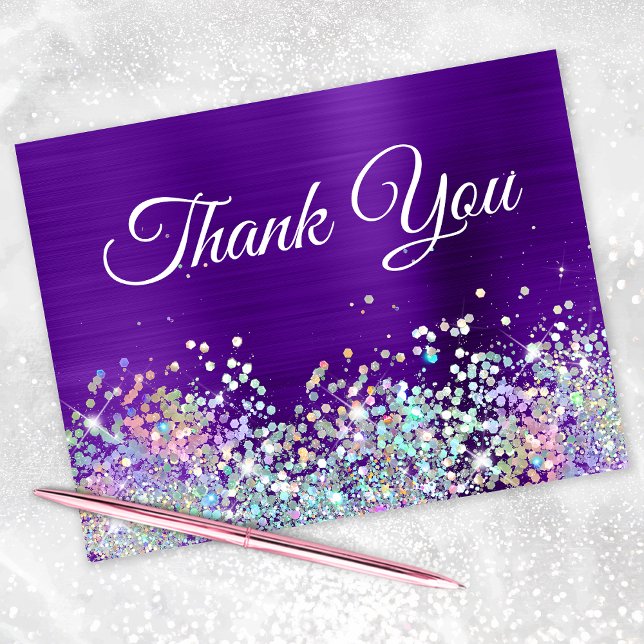 Carte De Remerciements Parties scintillant de l'Holo Foil Purple Indigo (Créateur téléchargé)