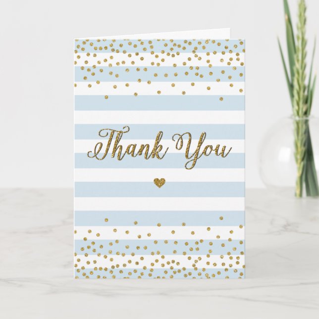 Carte De Remerciements Parties scintillant d'or bleu clair Baby shower ga (Devant)