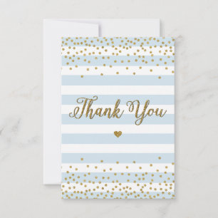 Carte De Remerciements Parties scintillant d'or bleu clair Baby shower ga