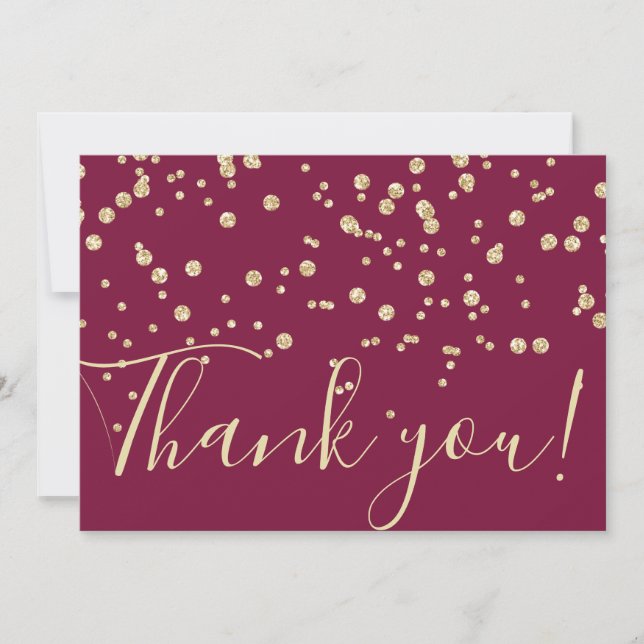 Carte De Remerciements Parties scintillant d'or Chic Confetti Bourgogne T (Devant)