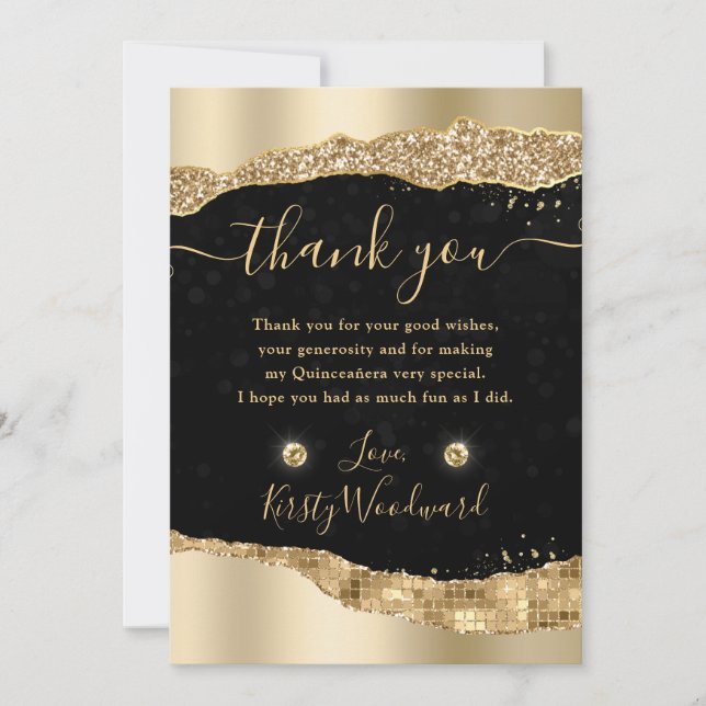 Carte De Remerciements Parties scintillant d'or Glam Larmes Bords Quincea (Devant)