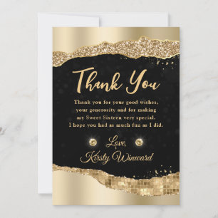Carte De Remerciements Parties scintillant d'or Glam Tears Sweet sixteen