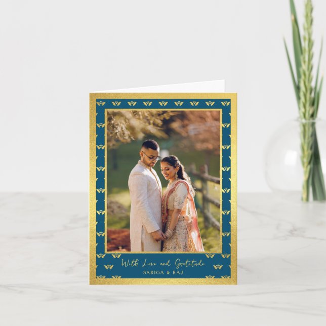Carte De Remerciements Parties scintillant d'or Lotus Fleur Mariage photo (Devant)