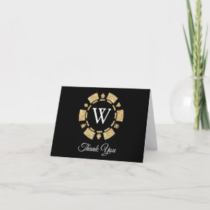 Carte De Remerciements Parties scintillant d'or Monogram Poker Chip Casin