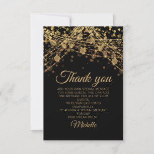 Carte De Remerciements Parties scintillant d'or noir Bokeh fête d'anniver