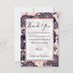 Carte De Remerciements Parties scintillant d'or Rose Girly Navy Illustrat