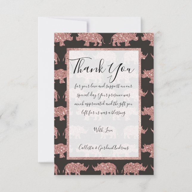 Carte De Remerciements Parties scintillant dorée moderne Rose Glam Rhinos (Devant)
