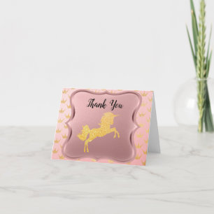 Carte De Remerciements Parties scintillant Gold Magique Unicorne sur Rose