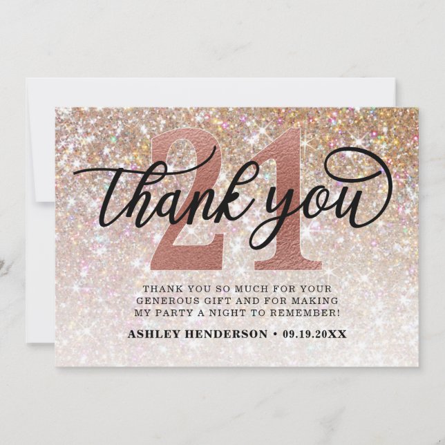 Carte De Remerciements Parties scintillant Ombre Sweet 21e anniversaire (Devant)