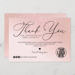 Carte De Remerciements Parties scintillant or rose Blush Pink Client Busi